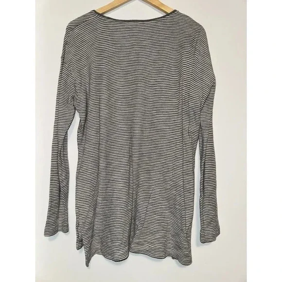 J Jill Textured Knit Tunic Gray Stripe Long Sleeve Sweater Top Hi Low Hem LARGE - Picture 6 of 7